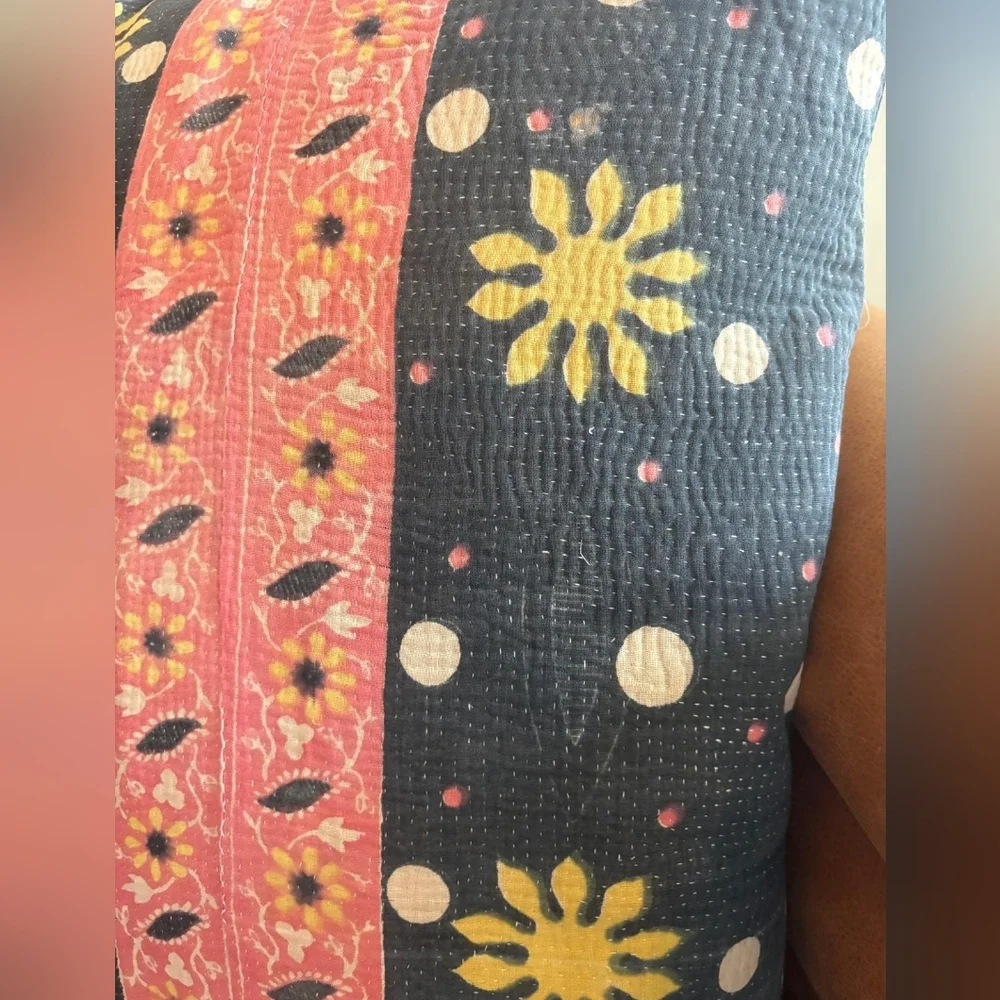 NWT Vintage One Of A Kind Sari Kantha Pillow-22in Black and Yellow Celestial